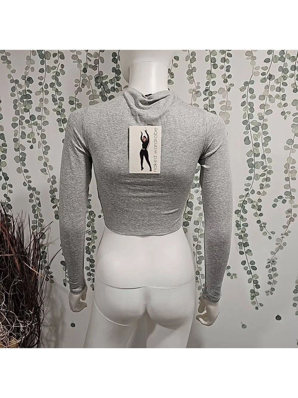 Naked Wardrobe THE NW CROP TOP IN HEATHER GREY Sz M - Picture 6 of 9